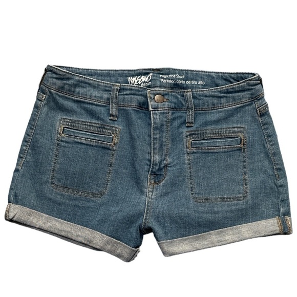 Vintage Mossimo High-Rise Short Cuffed Hem Zip Fly Button Close Blue Flat Front - Picture 1 of 8